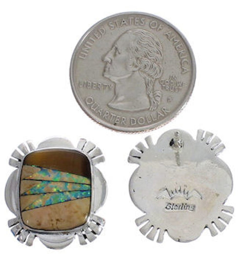 Multicolor Inlay Southwest Sterling Silver Post Earrings FX32120