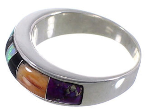 Multicolor Inlay Genuine Sterling Silver Ring Size 6-1/2 TX38234