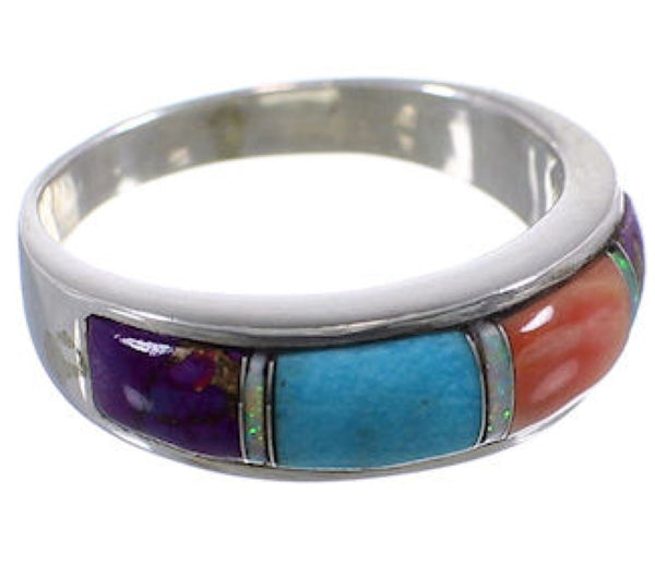 Southwest Multicolor Authentic Sterling Silver Ring Size 7-3/4 TX38235
