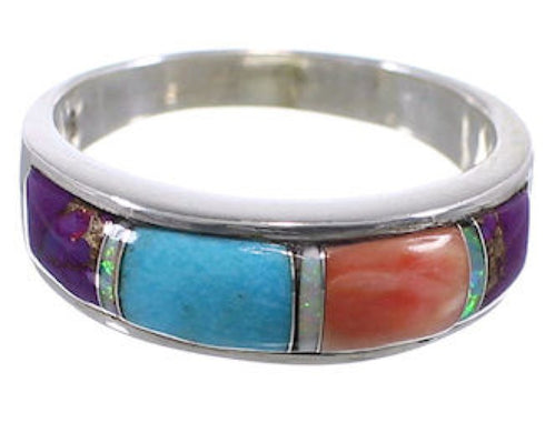 Southwest Multicolor Authentic Sterling Silver Ring Size 7-3/4 TX38235