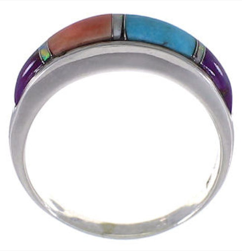 Southwest Multicolor Authentic Sterling Silver Ring Size 7-3/4 TX38235