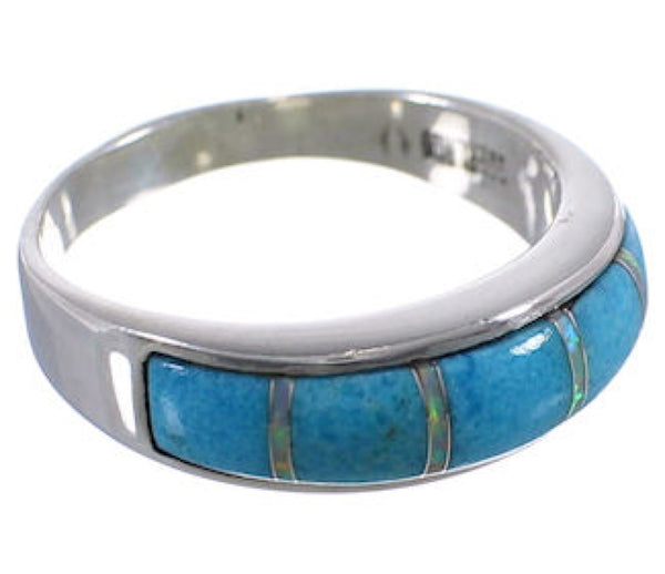 Authentic Sterling Silver Turquoise Opal Inlay Ring Size 7-3/4 TX38245