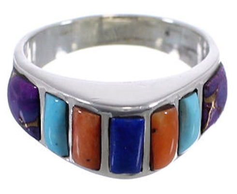 Sterling Silver Jewelry Multicolor Inlay Ring Size 6-1/2 RS34365