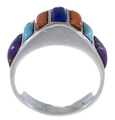 Authentic Sterling Silver Multicolor Inlay Ring Size 6-3/4 TX38276
