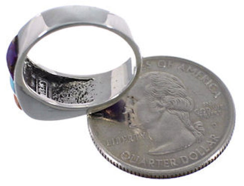 Sterling Silver Jewelry Multicolor Inlay Ring Size 6-1/2 RS34365