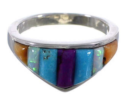 Southwest Inlay Sterling Silver Multicolor Ring Size 5-3/4 TX38322