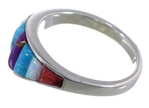 Southwest Inlay Silver Multicolor Ring Size 7-1/2 TX38354