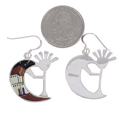 Multicolor Native American Design Silver Kokopelli Earrings EX31185