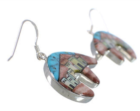 Native American Village Design Multicolor Silver Bear Earrings EX31214