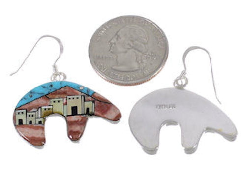 Native American Village Design Multicolor Silver Bear Earrings EX31214