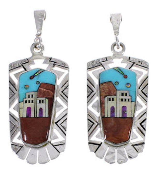 Multicolor Native American Village Design Silver Earrings EX31262