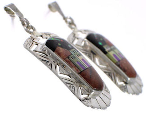 Native American Pueblo Design Silver Multicolor Inlay Earrings EX31263