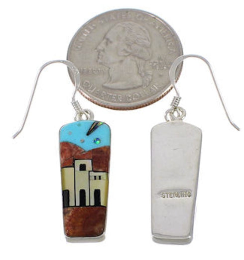 Native American Pueblo Design Multicolor Inlay Earrings EX31264
