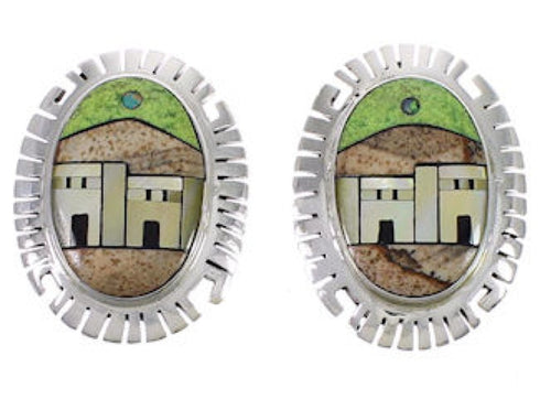 Multicolor Native American Design Sterling Silver Earrings EX31273