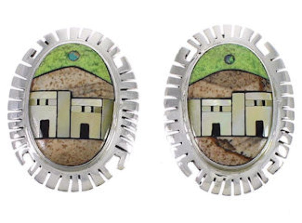 Multicolor Native American Design Sterling Silver Earrings EX31273