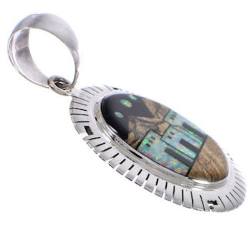 Native American Village Design Silver Multicolor Inlay Pendant EX31280