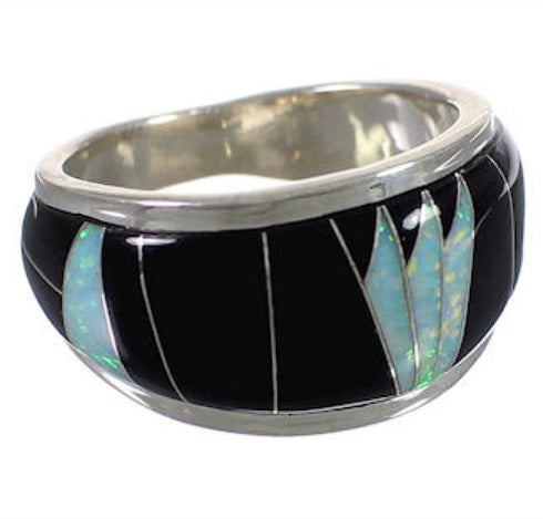 Silver Whiterock Midnight Sky Opal Black Ring Size 5-3/4 EX30045
