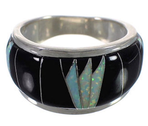 Silver Whiterock Midnight Sky Opal Black Ring Size 5-3/4 EX30045