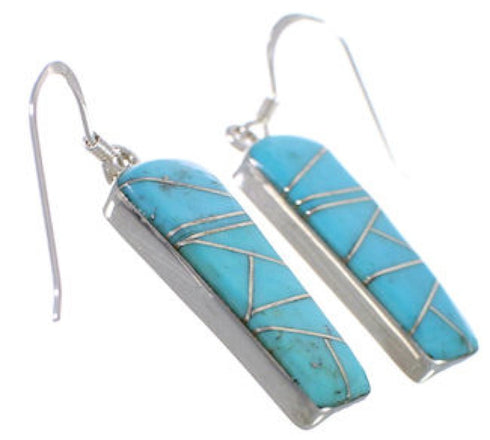 Turquoise Inlay Genuine Sterling Silver Hook Dangle Earrings PX31657
