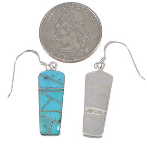 Turquoise Inlay Genuine Sterling Silver Hook Dangle Earrings PX31657