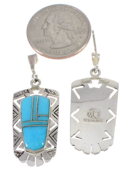 Turquoise Inlay Jewelry Silver Post Dangle Earrings PX31723