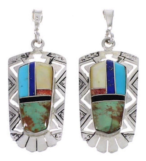 Multicolor Inlay Southwest Silver Post Dangle Earrings PX31727