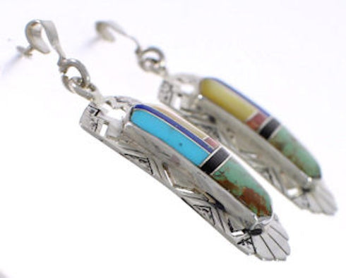 Multicolor Inlay Southwest Silver Post Dangle Earrings PX31727