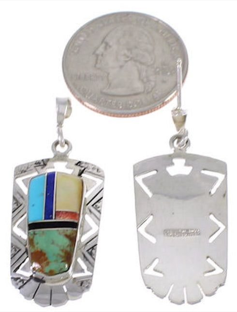 Multicolor Inlay Southwest Silver Post Dangle Earrings PX31727