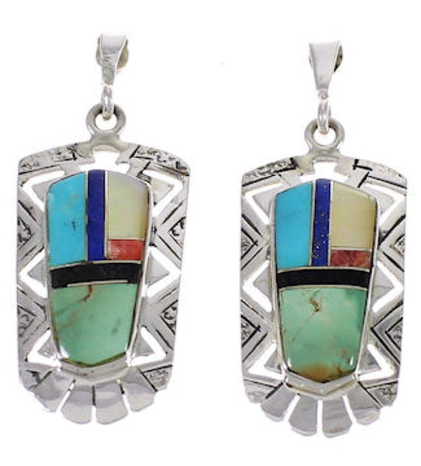 Multicolor Inlay Southwest Jewelry Sterling Silver Earrings PX31731