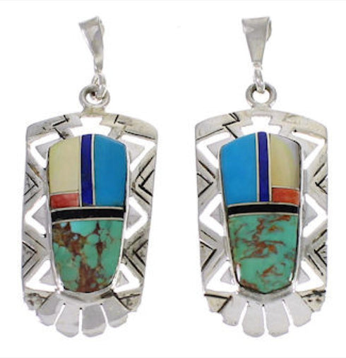 Southwest Multicolor And Silver Post Dangle Earrings PX31732