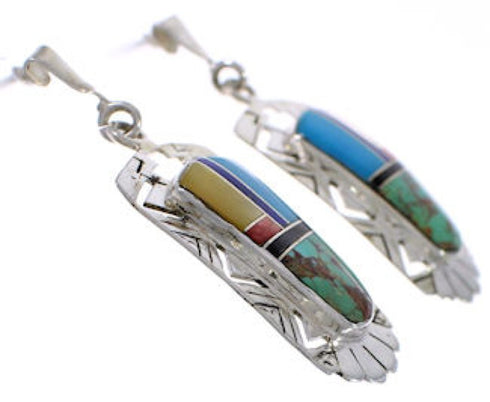 Southwest Multicolor And Silver Post Dangle Earrings PX31732