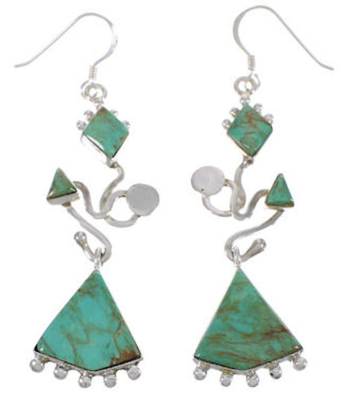 Turquoise Silver Southwest Hook Dangle Earrings PX31741