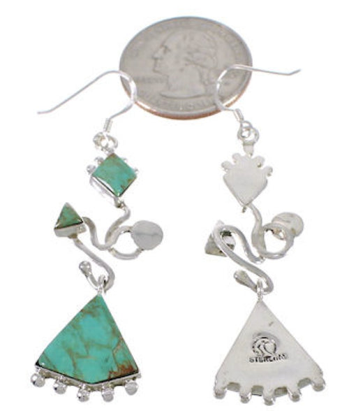 Turquoise Silver Southwest Hook Dangle Earrings PX31741