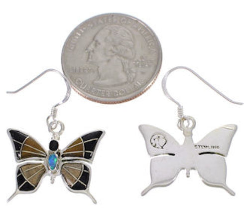 Sterling Silver Multicolor Butterfly Hook Dangle Earrings PX31750