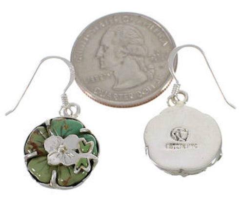 Turquoise Inlay Dragonfly Flower Silver Hook Dangle Earrings PX31765
