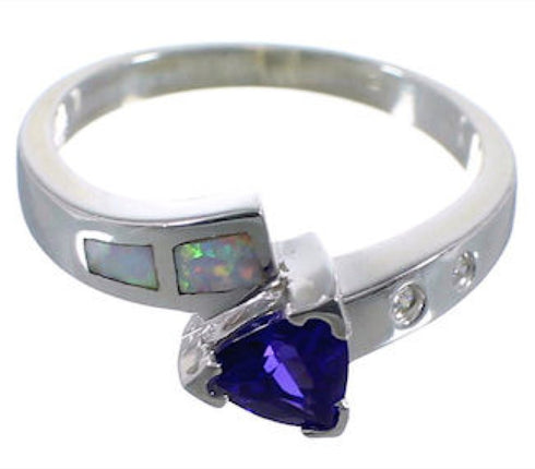 Southwestern Opal Amethyst Silver Ring Size 6-3/4 EX51933