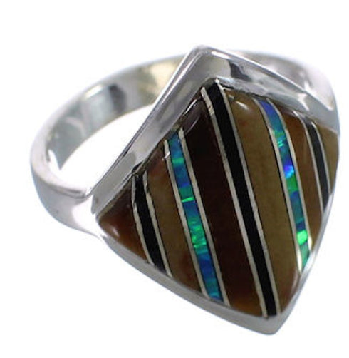 Southwest Sterling Silver Multicolor Inlay Ring Size 5-3/4 UX34286