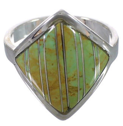 Genuine Sterling Silver And Turquoise Inlay Ring Size 8-1/4 UX34312