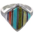 Southwest Sterling Silver Multicolor Inlay Ring Size 6-1/2 UX34352