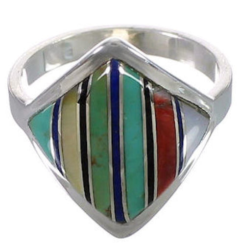 Authentic Sterling Silver Multicolor Inlay Ring Size 6-1/4 UX34364