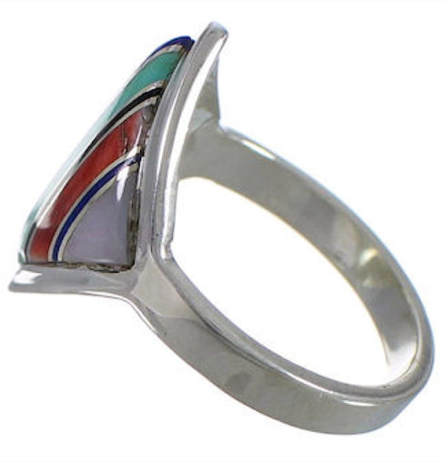 Authentic Sterling Silver Multicolor Inlay Ring Size 6-1/4 UX34364