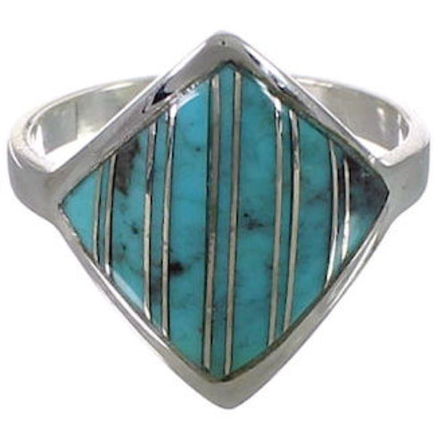 Authentic Sterling Silver Turquoise Inlay Ring Size 7-1/2 UX34423