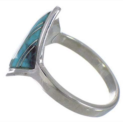 Southwestern Sterling Silver Turquoise Inlay Ring Size 6-1/4 UX34418