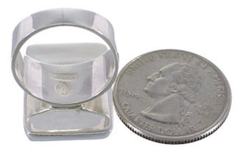 Well-Built Sterling Silver And Turquoise Inlay Ring Size 8-3/4 WX37470