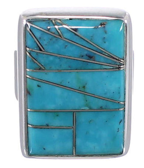 Heavy Silver And Turquoise Inlay Ring Size 6-3/4 WX37513