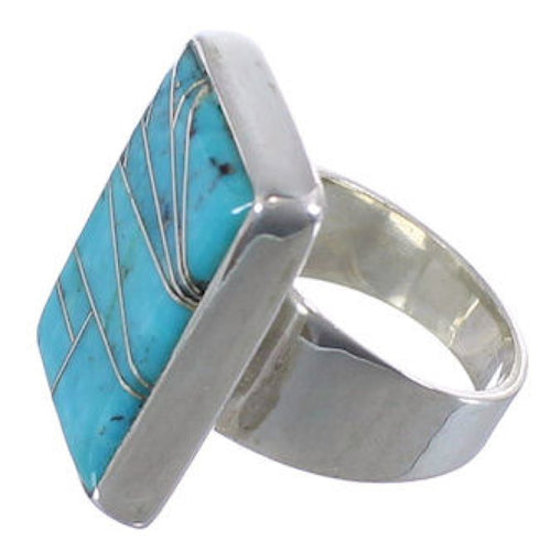Heavy Silver And Turquoise Inlay Ring Size 6-3/4 WX37513