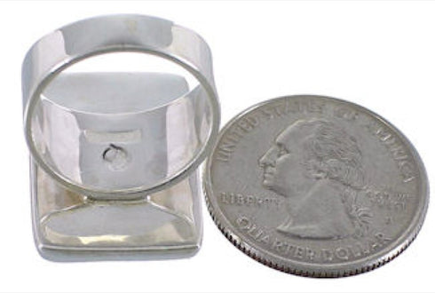 Heavy Silver And Turquoise Inlay Ring Size 6-3/4 WX37513