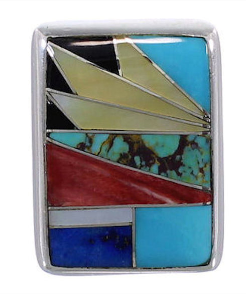 Sturdy Genuine Sterling Silver And Multicolor Ring Size 5-3/4 WX37576
