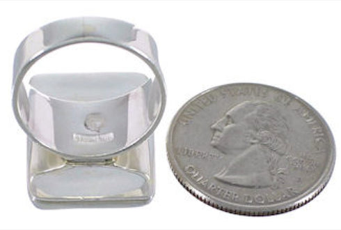 Sturdy Sterling Silver Multicolor Inlay Ring Size 7-1/4 WX37580