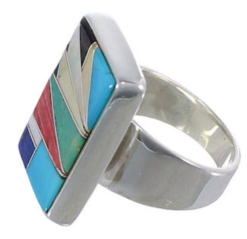High Quality Multicolor Inlay Sterling Silver Ring Size 4-3/4 WX37636